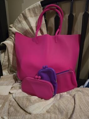🔥 BEACH BAG 4pc Set Pink Women's Tote Bag with Matching Pouches